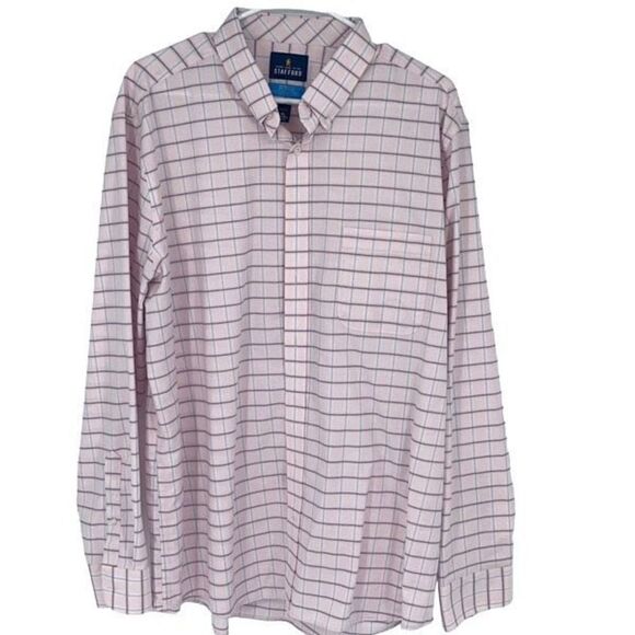Stafford Mens Button Up Shirt Long Sleeve Slim Fit Window Pane‎ Pink XL 17-17.5 - Picture 1 of 4
